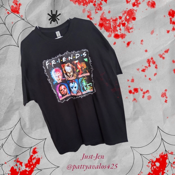 NWT!! Horror-Themed Iconic Friends Black Cotton T-Shirt In Various Sizes!! - Picture 15 of 15